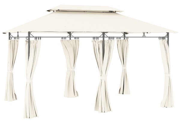 Outsunny Gazebo da Giardino 3x4 m con Tende Rimovibili, Doppio Tetto e Struttura in Metallo, Crema