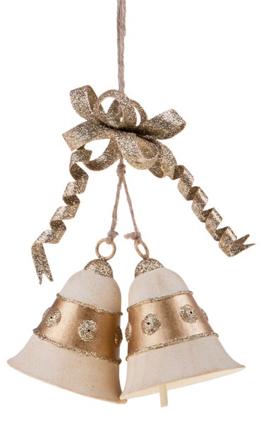Set 2 Fiocco con Campane 16 cm Crema/Oro