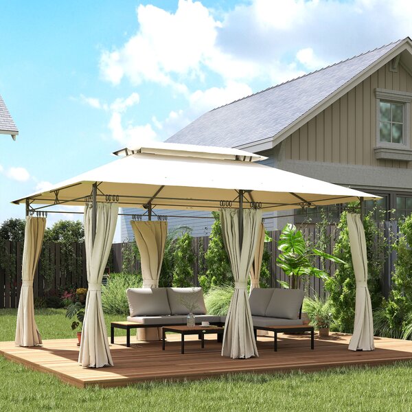 Outsunny Gazebo da Giardino 3x4 m con Tende Rimovibili, Doppio Tetto e Struttura in Metallo, Crema