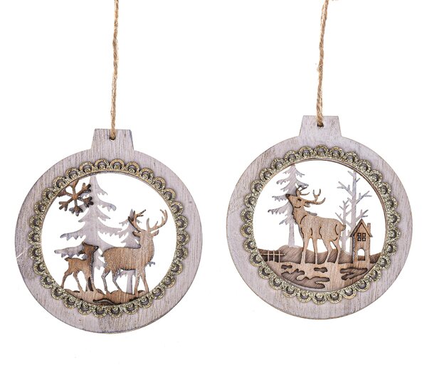 Set 12 Decoro in Legno Assortito Ø11 cm Nat/Oro