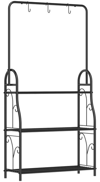 Outsunny Portapiante a 3 Livelli con Barra Appendiabiti e Ganci, Scaffale in Metallo per Fiori e Vasi, per Interno ed Esterno, Balcone, Soggiorno, Camera da Letto, Nero | Aosom Italy