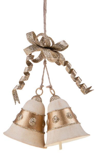 Set 2 Fiocco con Campane 16 cm Crema/Oro