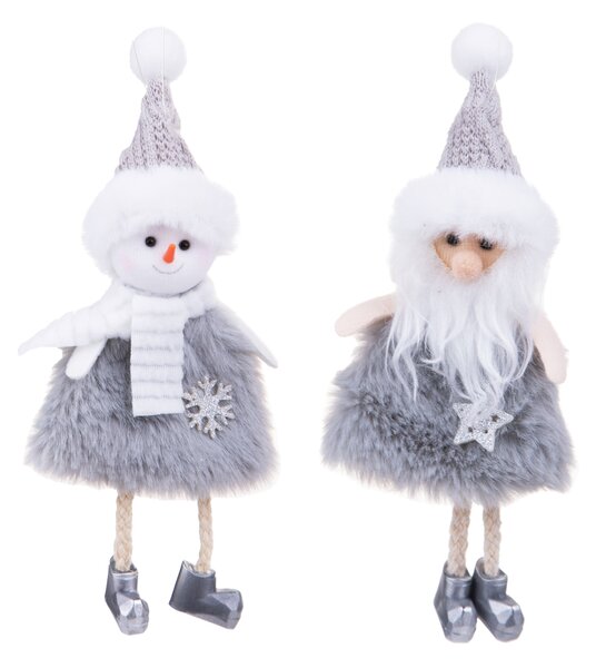 Set di 12 Babbo Natale+Pupazzo Neve H17 cm Grigio/Bianco