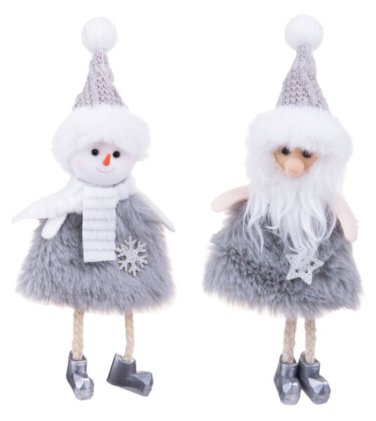 Set di 12 Babbo Natale+Pupazzo Neve H17 cm Grigio/Bianco