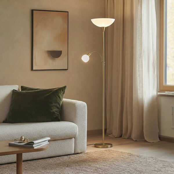 Lampada da terra Lindby, Elaina, Dorato / Ottone, Soggiorno, Metallo, Moderno