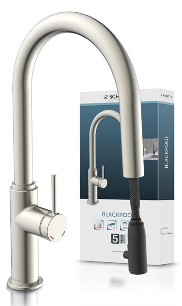 Miscelatore per lavello SCHÜTTE BLACKPOOL, look acciaio inox, con bocca estraibile