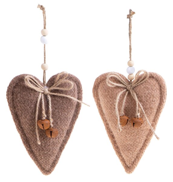 Set di 4 Cuori con Campane 18 cm Beige/Marrone