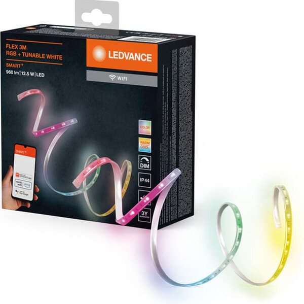 LEDVANCE SMART+ WIFI OUTD FLEX 3M Striscia LED, bianca, 12W, 790lm, controllabile da bianco caldo a freddo, luce RGB, per uso esterno, controllabile tramite app, lunga durata, facile installazione, classe di protezione IP44