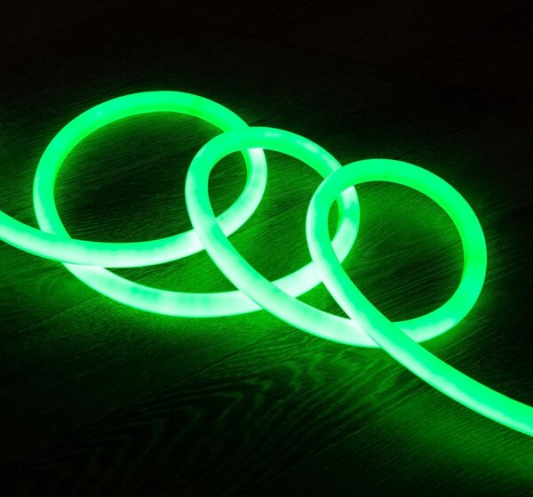 Striscia LED neon dimmerabile 220V verde rotonda 360° 9W/m taglio 100cm IP67 su misura 5 m