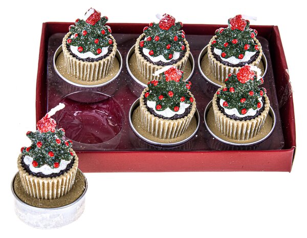 Tealight a Forma di Torta 12 pezzi H6 cm Rosso/Marrone