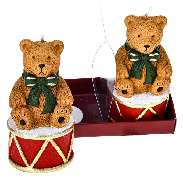 Candele Orsetti Natalizi 4 Pz H11 cm Rosso/Marrone
