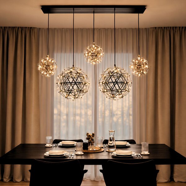 S.luce Atom LED Lampada a sospensione per tavolo da pranzo a 2-5 luci, barra da 160 cm, lampada a sospensione cromata con binario bianco, rotonda, allungata, a 4 luci