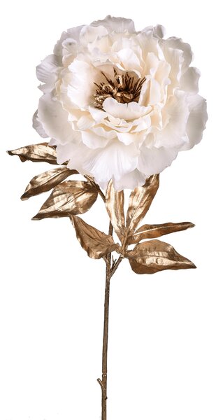 Set 6 Peonia con Foglie Dorate H63 cm Crema
