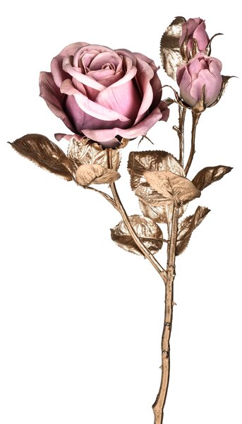 Set 6 Ramo di Rosa con 3 Rose e Foglie Dorate.H48 cm