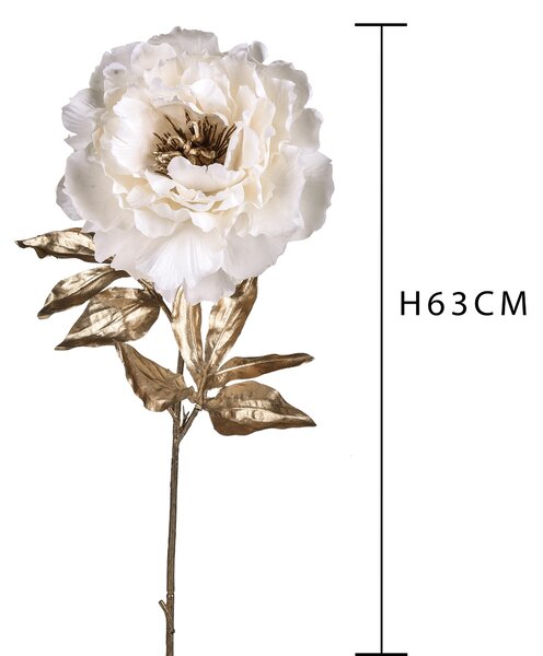 Set 6 Peonia con Foglie Dorate H63 cm Crema