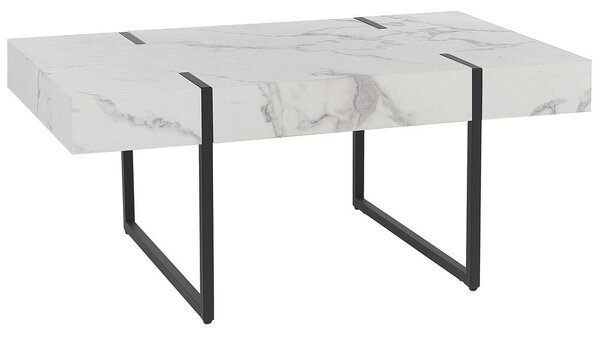 Tavolino moderno con piano effetto marmo bianco bambe in metallo nero 100 x 60 cm Beliani