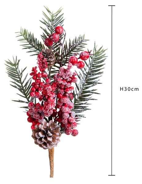 Set 12 Rametto Ghiacciato con Bacche H30 cm Rosso