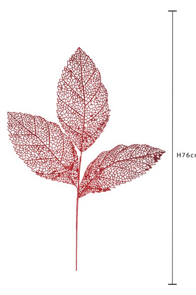 Set 6 Foglia con Glitter H76 cm Rosso