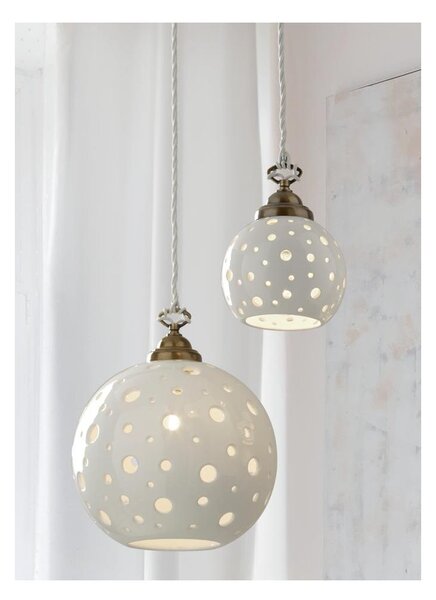 2253 SOSPENSIONE SINGOLA CON SFERA IN TERRACOTTA BIANCA TRAFORATA 2 MISURE RUSTICA MADE IN ITALY
