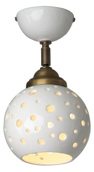 2253 PICCOLA PLAFONIERA IN TERRACOTTA BIANCA TRAFORATA CON SFERA D15 CM ORIENTABILE RUSTICA MADE IN ITALY