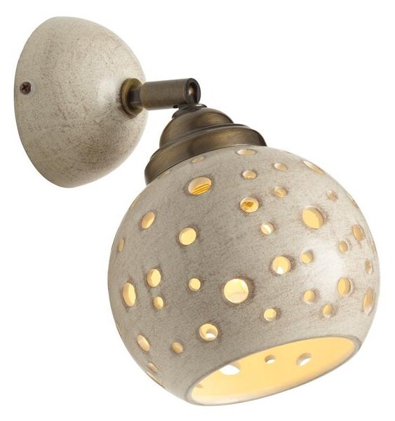 2254 PICCOLA APPLIQUE IN TERRACOTTA FINITURA ANTICATA TRAFORATA SFERA D15 CM ORIENTABILE RUSTICA MADE IN ITALY
