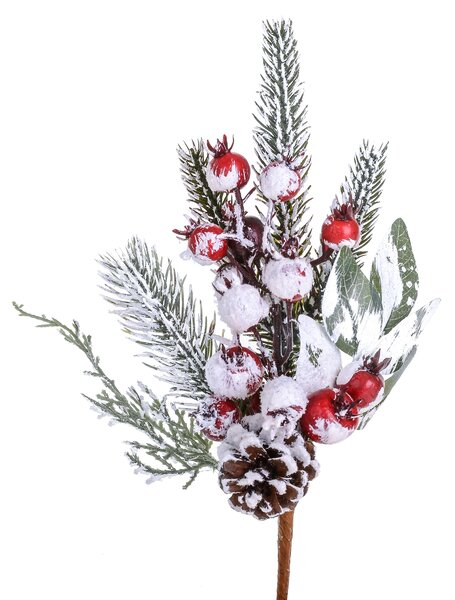 Set 12 Rami con Bacche innevato H26 cm Rosso