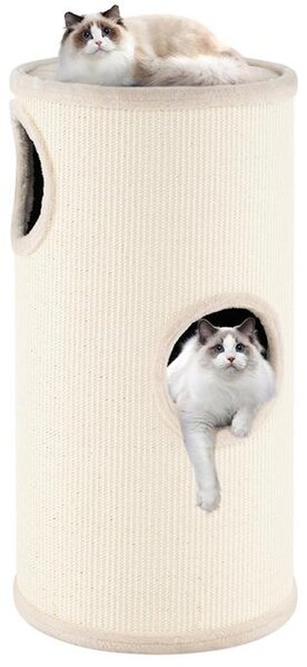 KOMFOTTEU, tiragraffi per gatti, casa per gatti a 3 piani con una spaziosa piattaforma panoramica superiore e una cuccia, tiragraffi in sisal naturale, diametro 36 cm, grigio/marrone