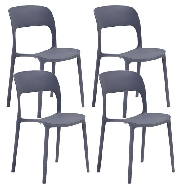 Set 4 Sedie Impilabili 85x45x56 cm in Polipropilene e Fibra di Vetro Kate Grigio Asfalto
