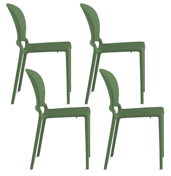 Set 4 Sedie Impilabili 83x48x55 cm in Polipropilene e Fibra di Vetro Jasmine Verde Bottiglia