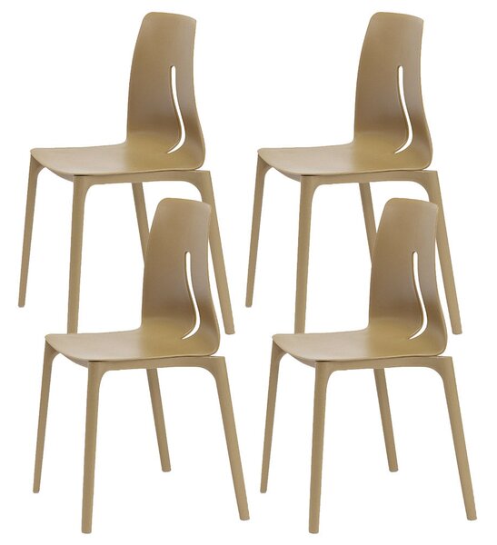 Set 4 Sedie Impilabili 85x50x51 cm in Polipropilene e Fibra di Vetro Lisbona Camel