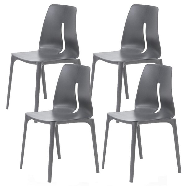 Set 4 Sedie Impilabili 85x50x51 cm in Polipropilene e Fibra di Vetro Lisbona Grigio