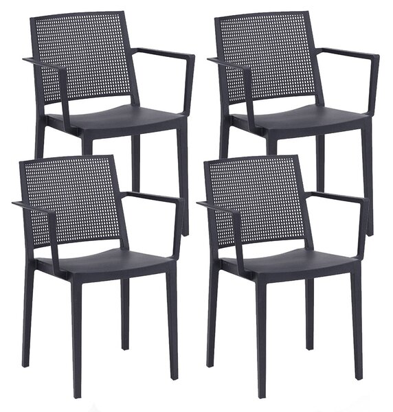 Set 4 Sedie Impilabili 81x57x56 cm con Braccioli in Polipropilene e Fibra di Vetro Porto Antracite