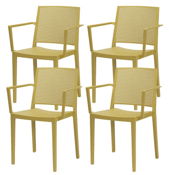 Set 4 Sedie Impilabili 81x57x56 cm con Braccioli in Polipropilene e Fibra di Vetro Porto Senape