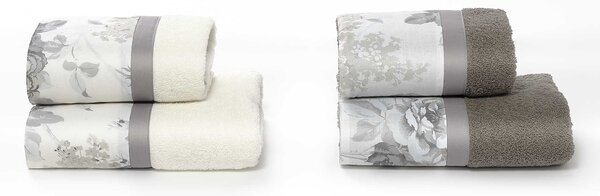Set Spugna 4 Pezzi Asciugamani Viso + Ospite con Balza Stampata Garrini Lauren Grigio