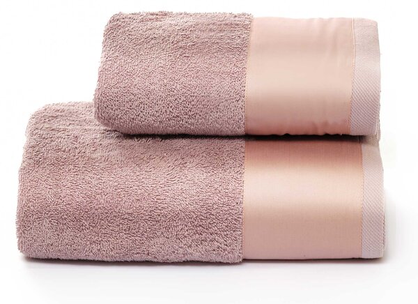 Set Spugna Asciugamani Viso + Ospite con Balza in Raso Garrini Hope Rosa