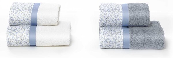 Set Spugna 4 Pezzi Asciugamani Viso + Ospite con Balza Stampata Garrini Emily Azzurro