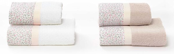 Set Spugna 4 Pezzi Asciugamani Viso + Ospite con Balza Stampata Garrini Emily Rosa