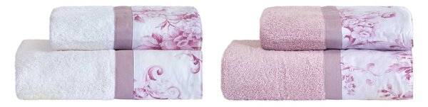 Set Spugna 4 Pezzi Asciugamani Viso + Ospite con Balza Garrini Samantha Rosa
