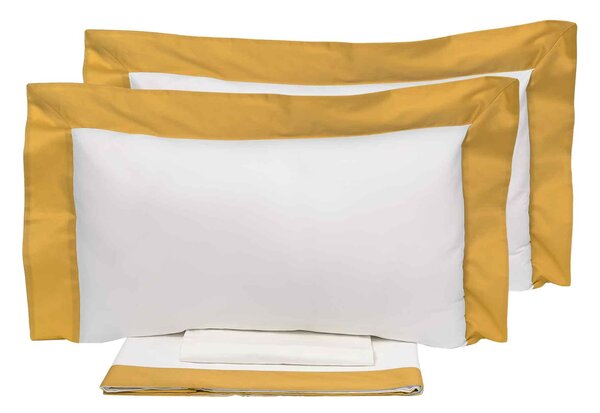 Set Lenzuola Sopra Sotto e Federe Bordi in Raso Garrini Eveline Avorio/Oro Varie Misure