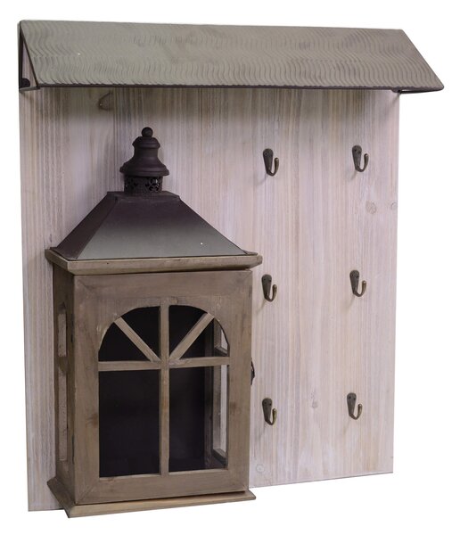 Appendino in legno 6 posti con lanterna marrone cm 55,5x65x15,5