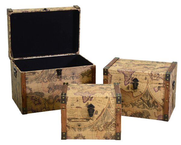 Set 3 Baule in Similpelle marrone rettangolare
