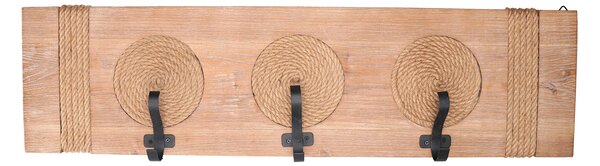 Appendino in legno 3 posti corda naturale rettangolare cm 87x23x9