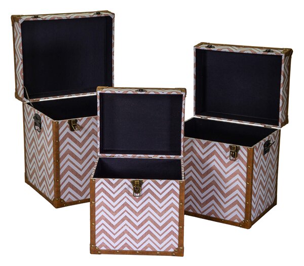 Set 3 Baule in Similpelle marroncino quadro