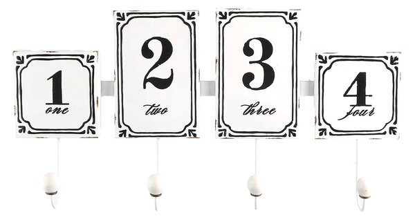 Appendino in metallo 4 posti bianco con numeri cm 46x23x6,5