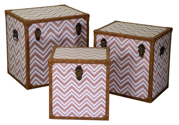 Set 3 Baule in Similpelle marroncino quadro