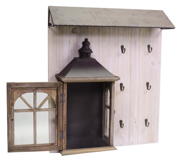 Appendino in legno 6 posti con lanterna marrone cm 55,5x65x15,5