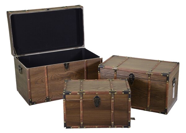 Set 4 Baule in legno e Similpelle marrone rettangolare