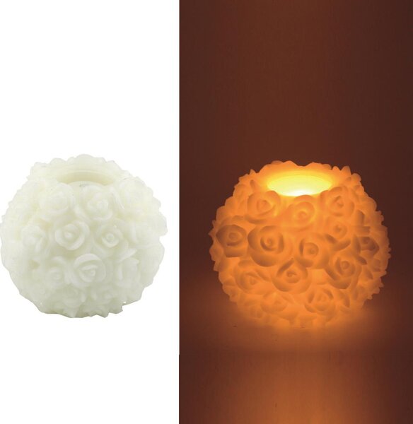 Candela led bianco con rose fontana cm Ø25xh20