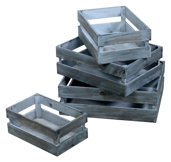 Set 4 Cassetti in legno azzurro rettangolare