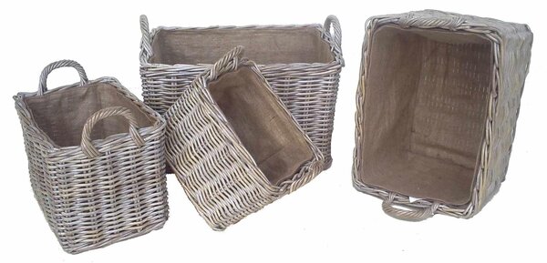 Set 4 Ceste cloe rettangolare con fodera juta